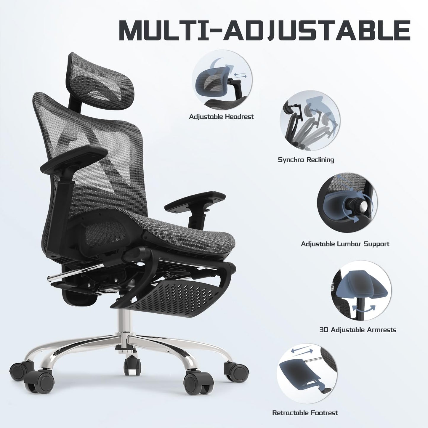 Ergonomic Office Chair, Comfort Mesh with Adjustable Lumbar Support, SGS Class 4 Gas Cylinder Certification Upgraded Black - Retail $160