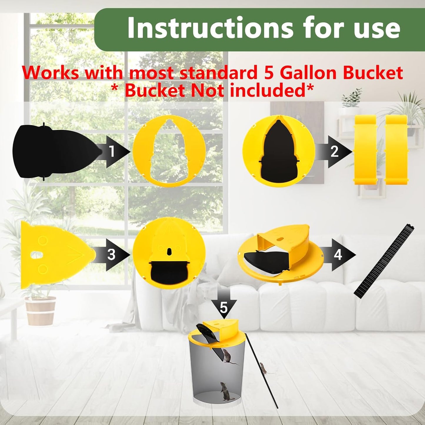 Bucket Mouse Trap with Mouse Trap Bucket Flip Lid, Suitable for 5-Gallon Buckets, Yellow, 3-Pack