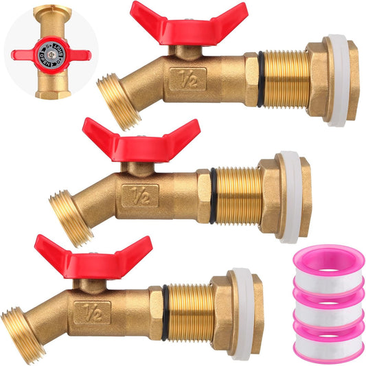 JaGely 3 Sets Brass Rain Barrel Spigot Kit with Heavy Duty Bulkhead Fitting Quarter Turn Ball Valve Rain Barrel Faucet for Aquariums, Water Tanks, Tubs, Pools(Red)