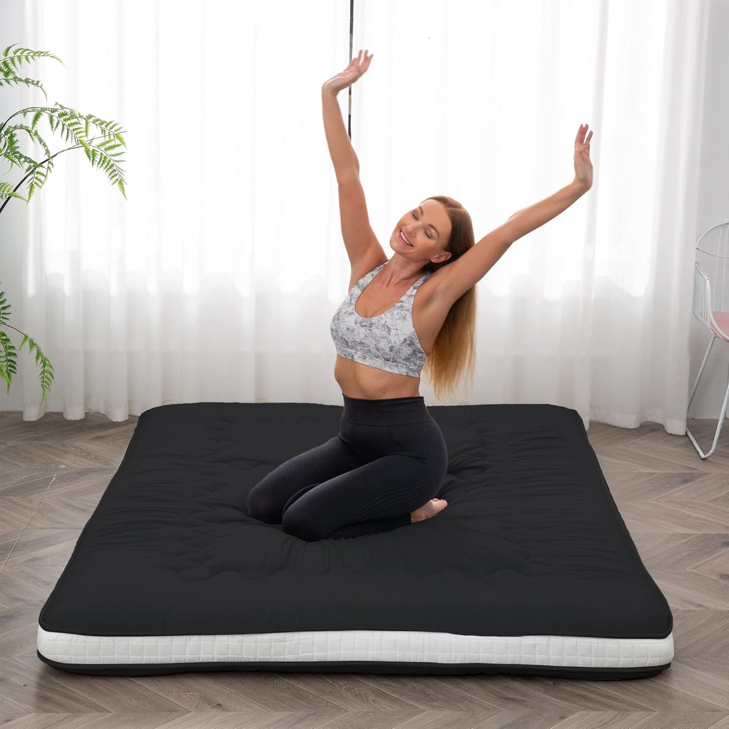 NEW - Japanese FULL Floor Futon Mattress Extra Thick Folding Roll Up Bed Topper Mat for Guest,Lounger and Tavel - Retail $100
