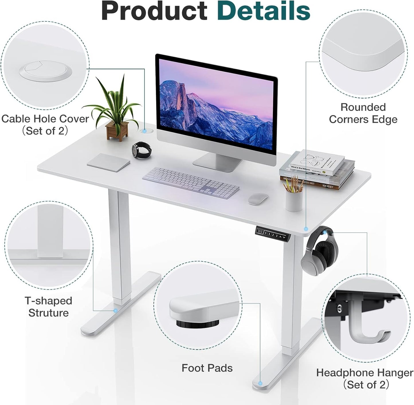 Sweetcrispy Electric Standing Desk, 48 x 24in Adjustable Height Electric Stand up Desk Standing Computer Desk Home Office Desk Ergonomic Workstation with 3 Memory Controller, White - Retail $174