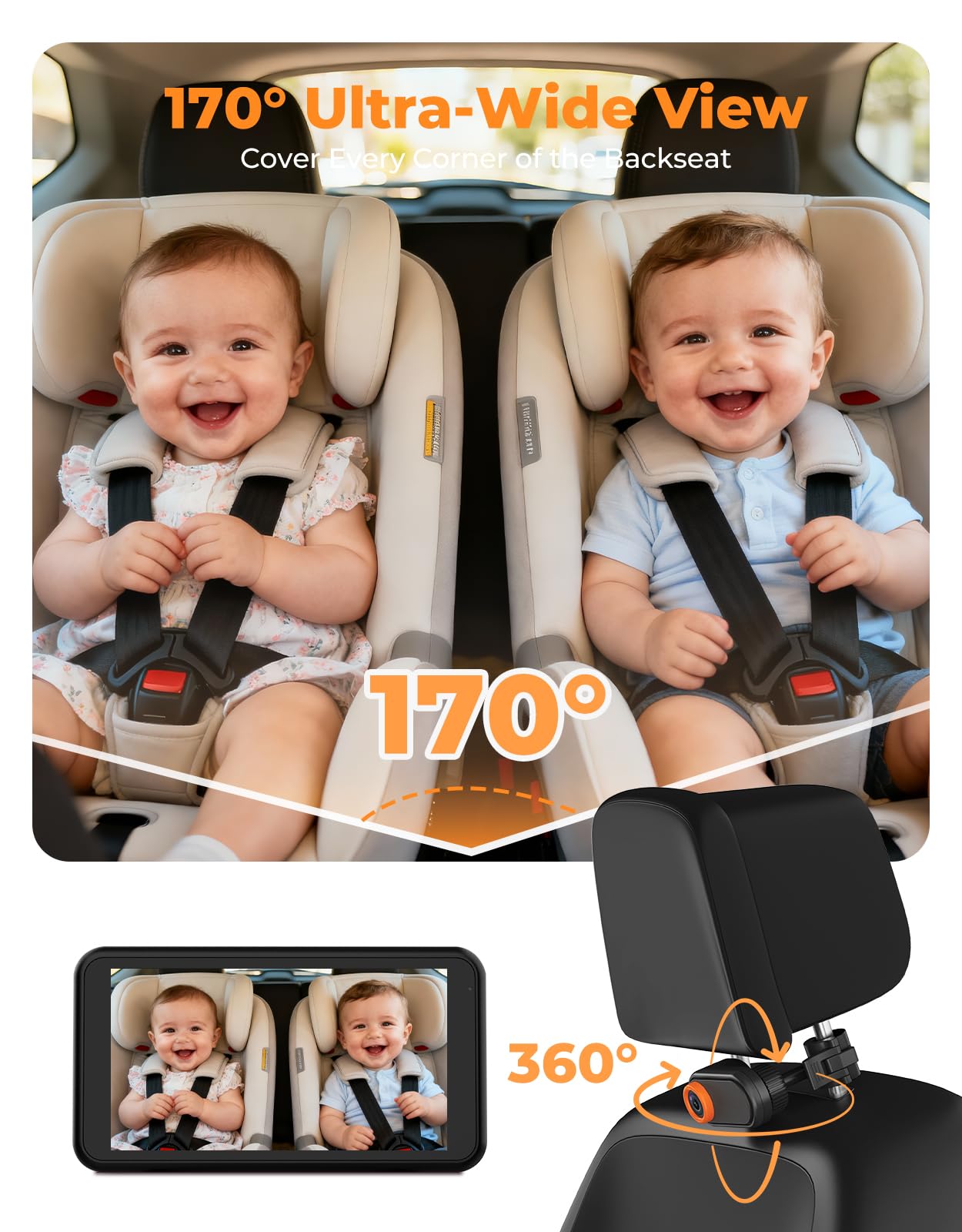 Baby Car Camera – 3X Zoom Rear-Facing View Monitor