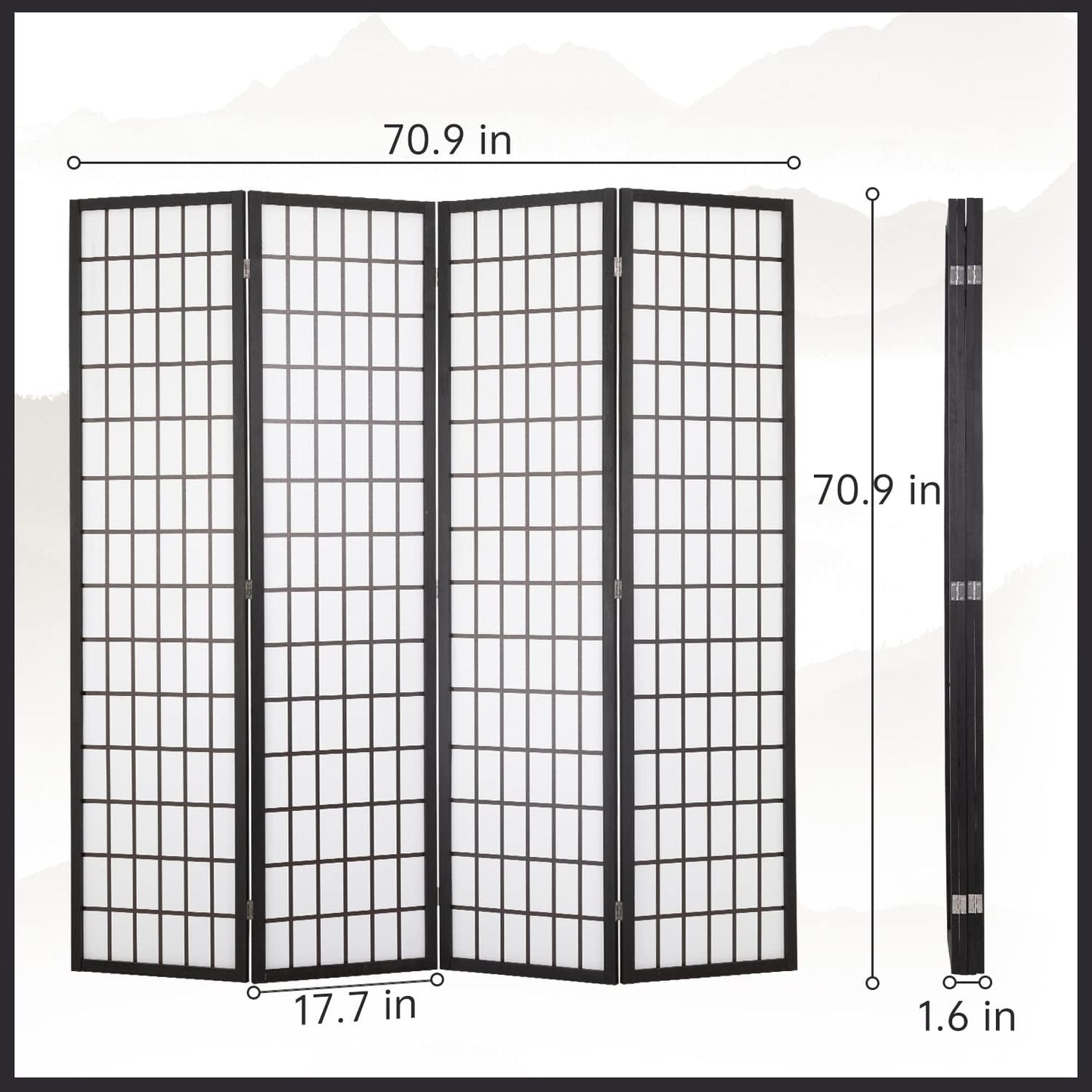 NEW - FDW Room Divider 4 Panel Oriental Shoji Screen 6Ft Folding Privacy Divider Wall Divider Portable Freestanding Partition Screen Japanese-Inspired Wood Divider,White - Retail $44