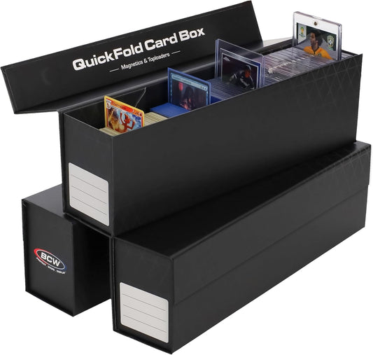 BCW QuickFold® Card Storage Boxes for Magnetics & Toploaders – 3 Pack | Trading Card Holder Box with Magnetic Closure | Easy Fold Assembly for Sports and TCG Cards