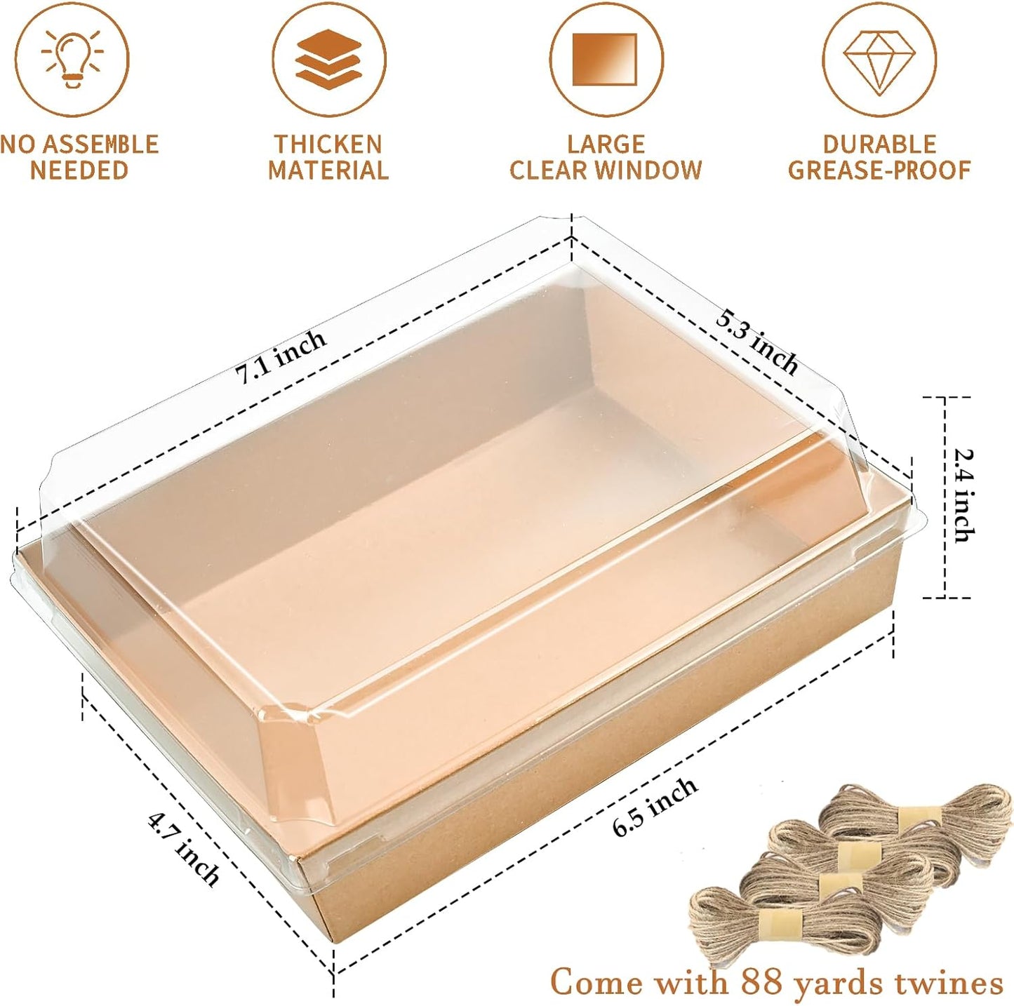 Ocmoiy 7x5 Inch Charcuterie Boxes with Clear Lids, 50 Pack Paper Bakery Boxes with Window, Disposable Take Out Food Containers for Sandwiches, Strawberries, Cookies, Cupcakes (Brown)