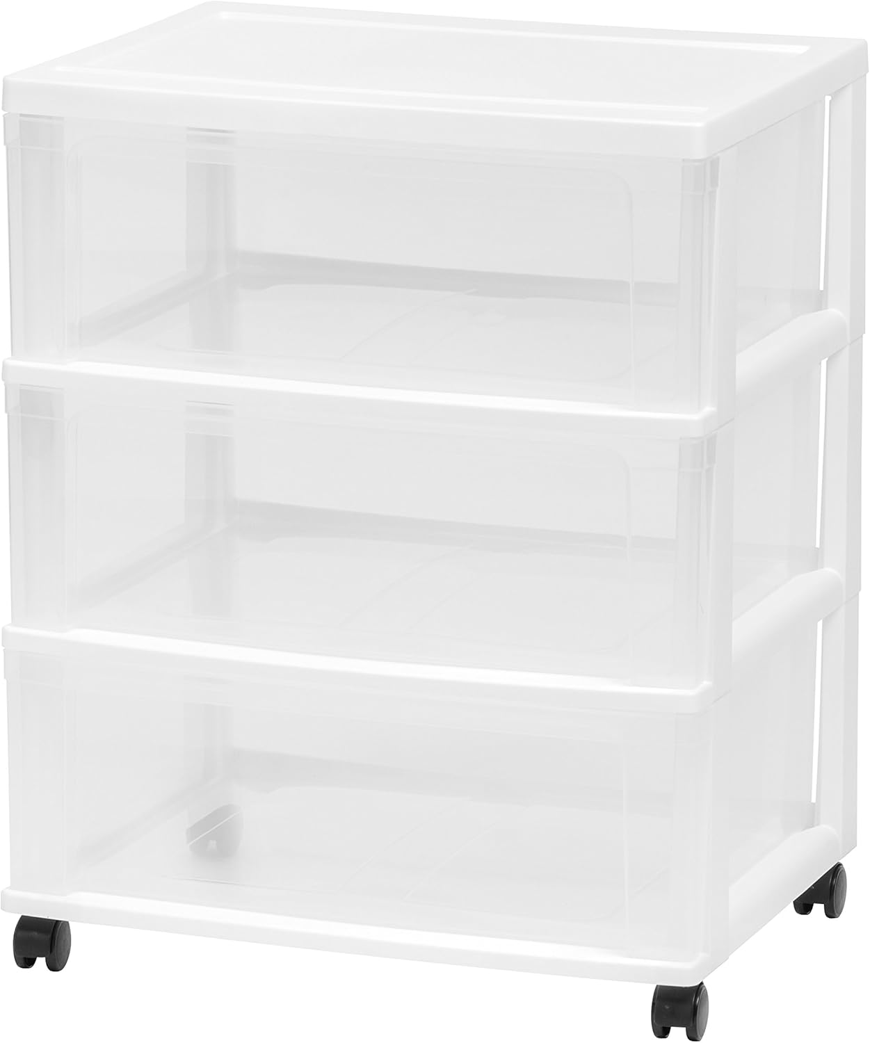 IRIS USA Plastic Drawer Storage Organizer Rolling Cart, with Wheels Casters, 3-Drawers, for Art Craft Supplies Bathroom Dorm Bedroom Laundry Room, Wide, White