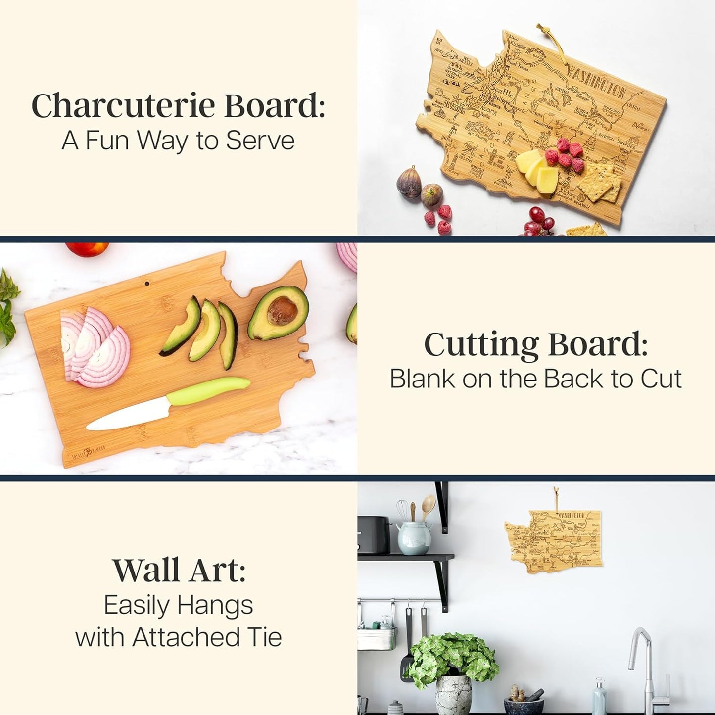 Totally Bamboo Destination Washington State Shaped Cutting Board, Charcuterie and Cheese Serving Board – Washington Gift for Home Décor or Everyday Kitchen Use