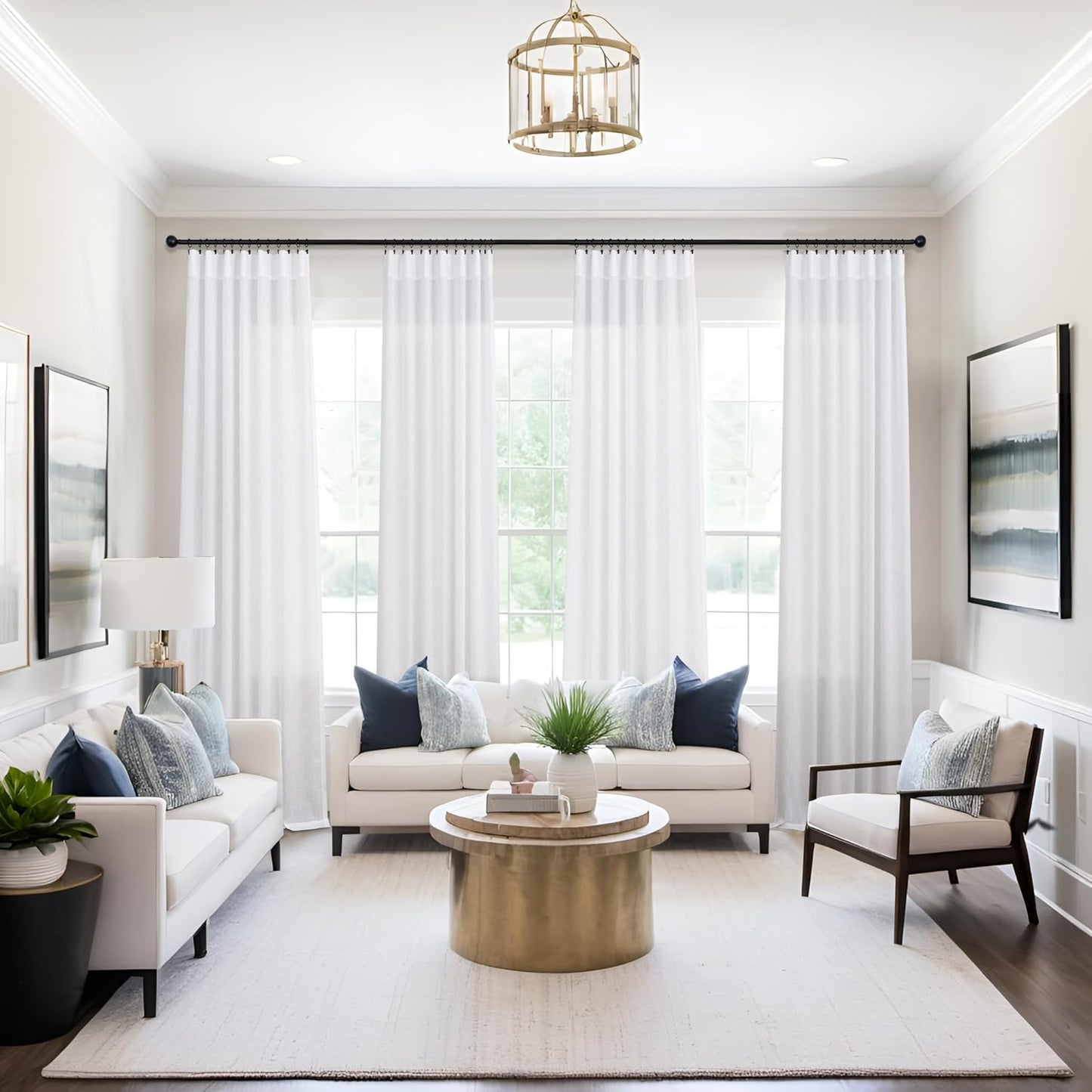 Mrs.Naturall White Curtains 60 Inch Wide for Living Room 2 Panels Set Rod Pocket Extra Large Drapes Semi Sheer Linen Room Dividing Curtain for Patio Sliding Glass Door Family Room Apartment 60x96 Long