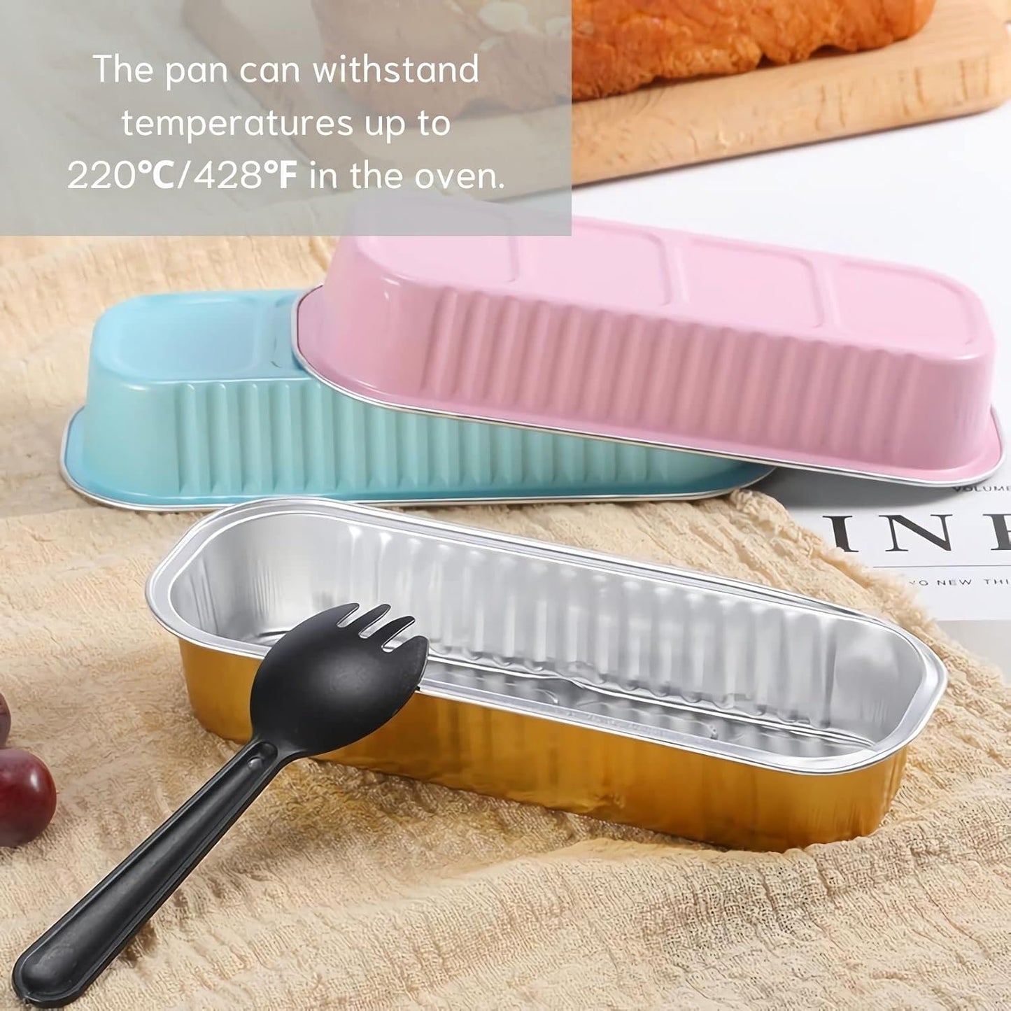 Mini Loaf Baking Pans with Lids and Spoons (50 Pack, 6.8oz) Rectangle Aluminum Foil Baking Pans Tins Containers - Cupcake Containers Wrappers Cheesecake Creme Brulee Ramekins