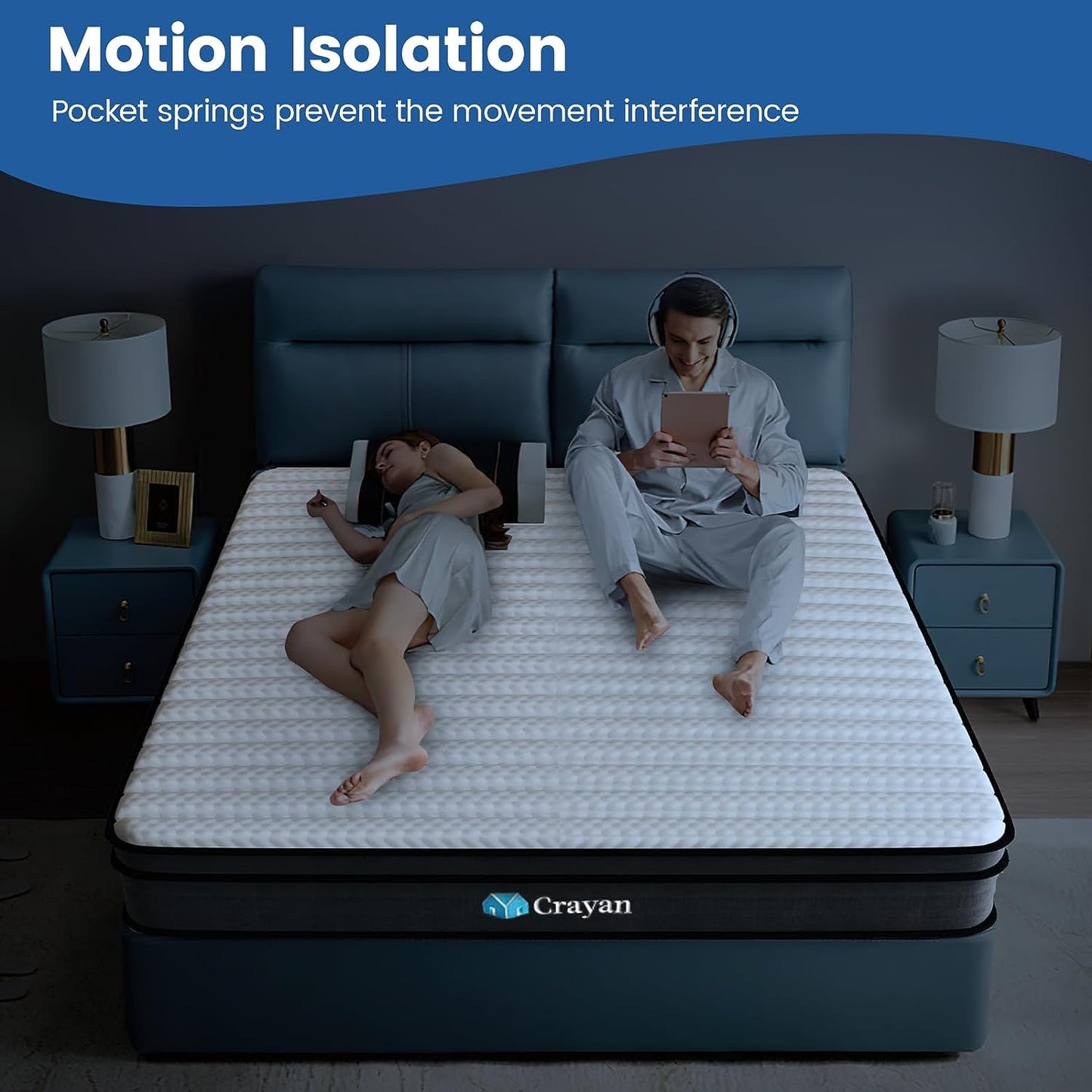 Crayan Queen Mattress, 12 Inch Memory Foam Mattress Queen Size, Innerspring Hybrid Mattress in a Box with Motion Isolation & Strong Edge Support & Pressure Relief, CertiPUR-US - Retail $228