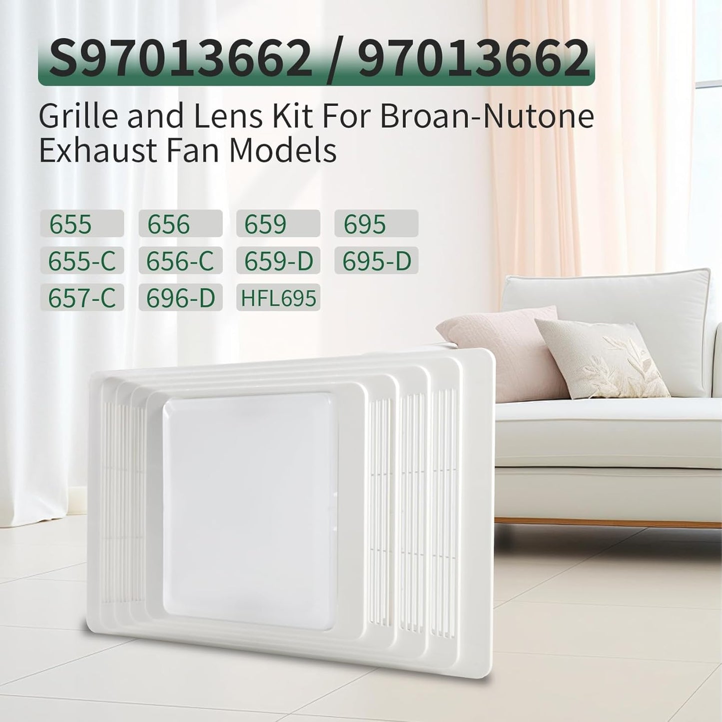 S97013662 Bathroom Fan Cover Grille and Lens Assembly Kit Compatible with Broan Nutone Exhaust Fan 656, 655, 659, 657, 696, 695, HFL695 16.8" x 10.6" Upgraded Bathroom Vent Cover Replacement
