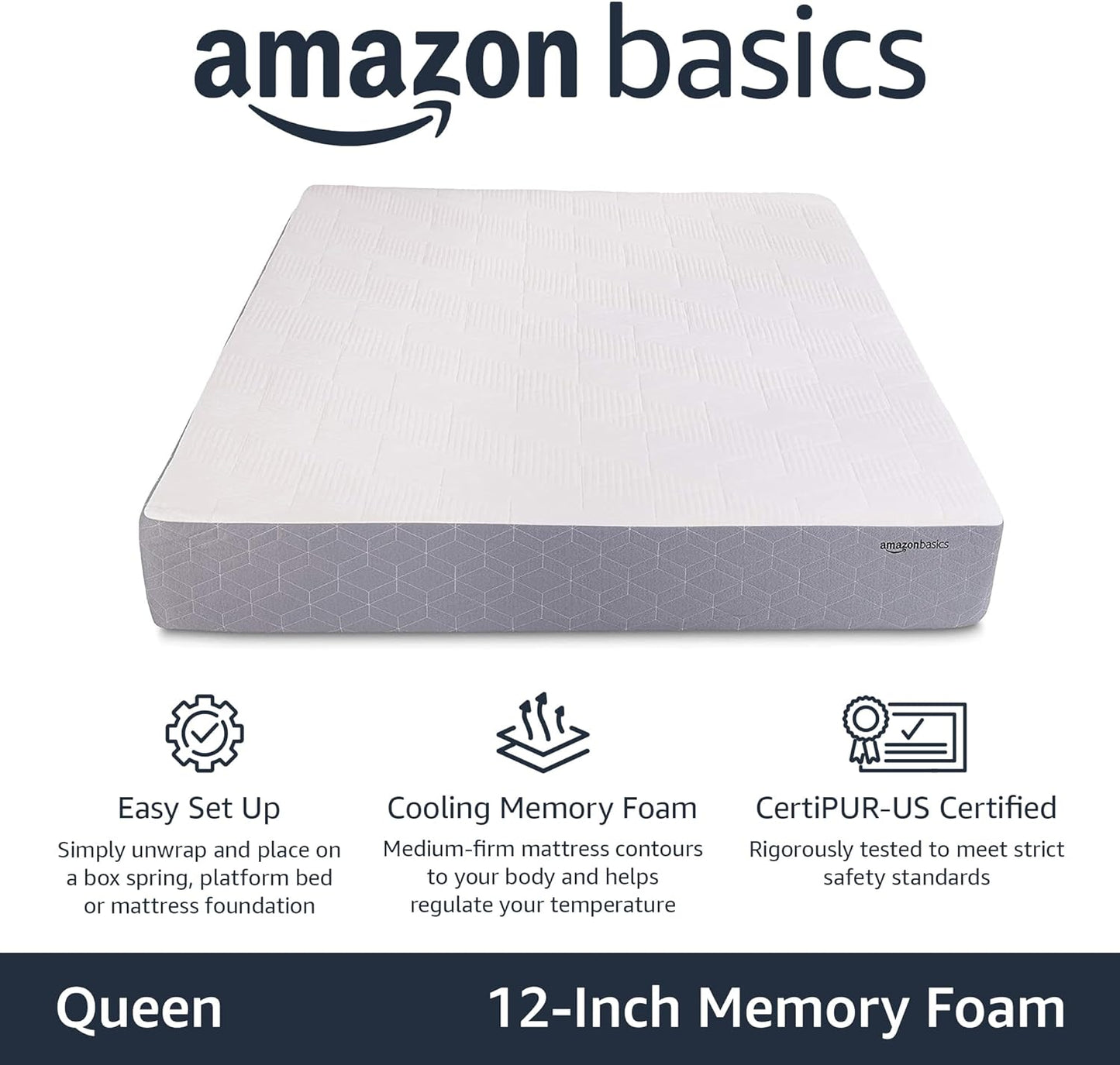 NEW - Amazon Basics QUEEN 12 Inch, Medium-Firm, CertiPUR-US Certified - Retail $373