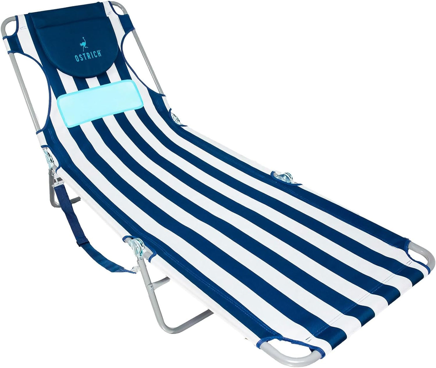 NEW - Ostrich LCL-1006S LCL Ladies Comfort Lounger For Sunbathing With Arm Rest, Foldable, Blue and White Striped, 72 in. L x 24 in. W x 12 in. H - Retail $74