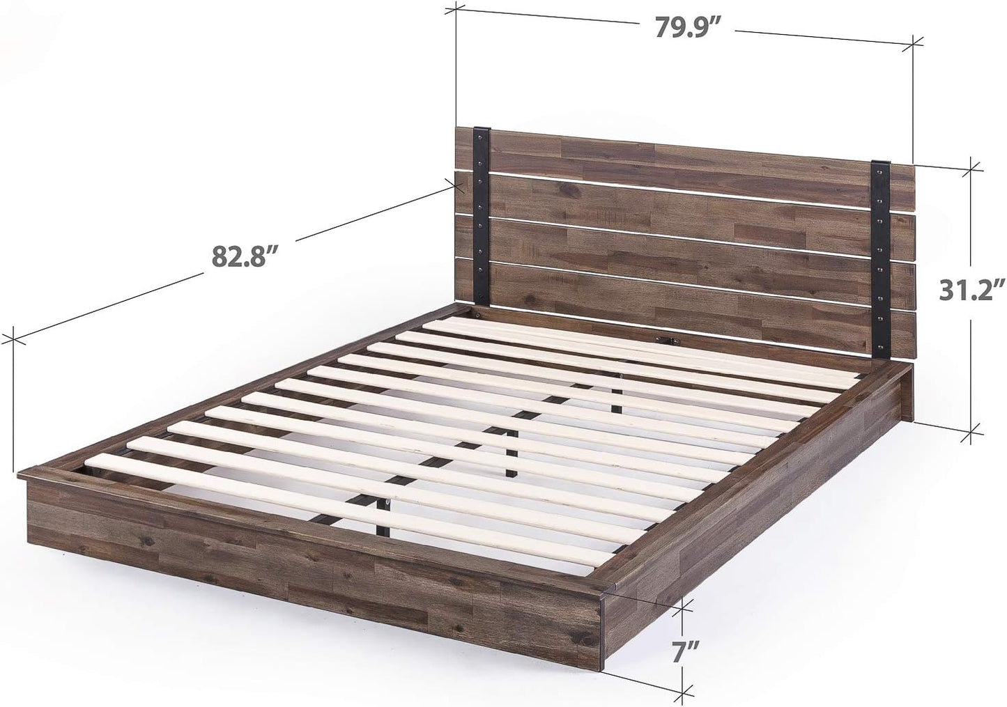 NEW - ZINUS Brock Metal and Wood Platform Bed Frame, Solid Acacia Wood Mattress Foundation, No Box Spring Needed, Easy Assembly, King - Retail $530