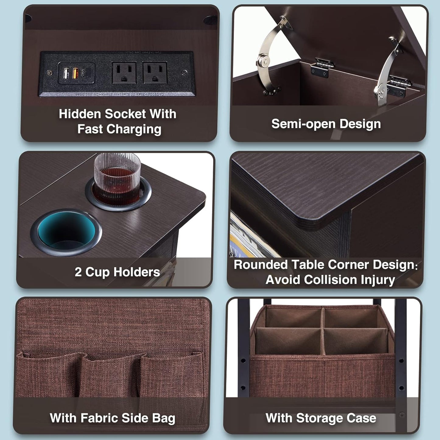 NEW - Lovitgo End Table with Charging Station, Narrow Sofa Side Table - Retail $100