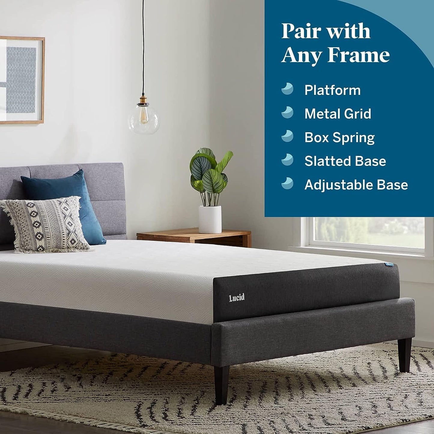 NEW - LUCID QUEEN 12 Inch Mattress, Plush Memory Foam Mattress, Bamboo Charcoal Foam â€“ Gel Infused â€“ Hypoallergenic Foam Mattressâ€“ Bed-in-A-Box- CertiPUR-US Certified, Black/White - Retail $449