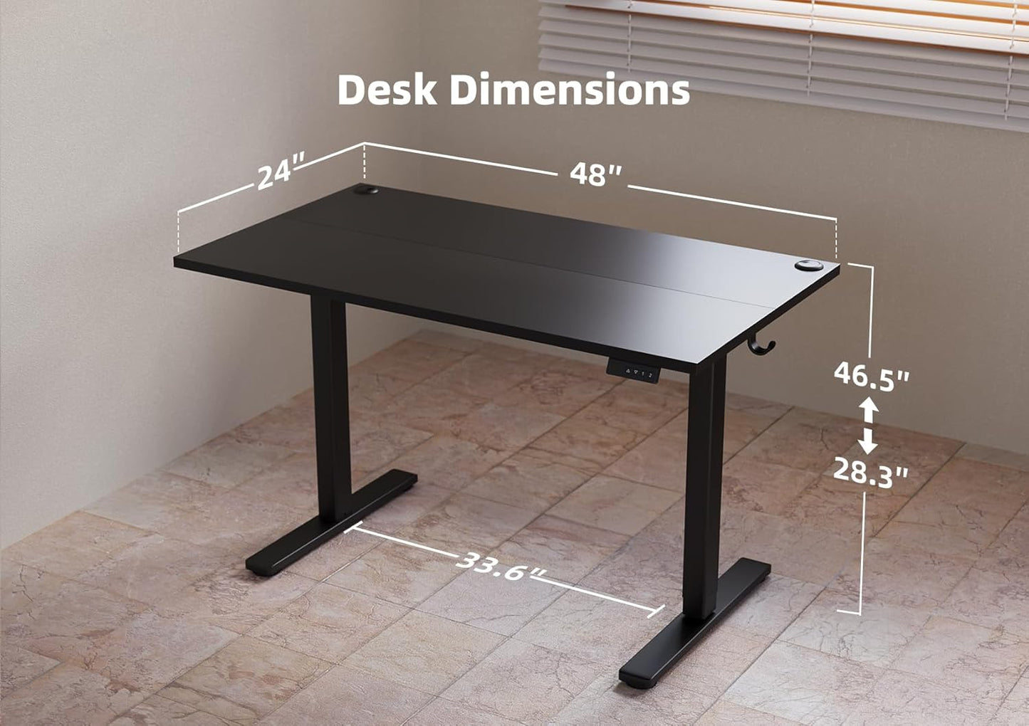 Seang Electric Standing Desk With Adjustable Height, 48x24 Inch, Sit Stand With Splice Board for Home Office Computer Workstation, Black Frame/Black Top