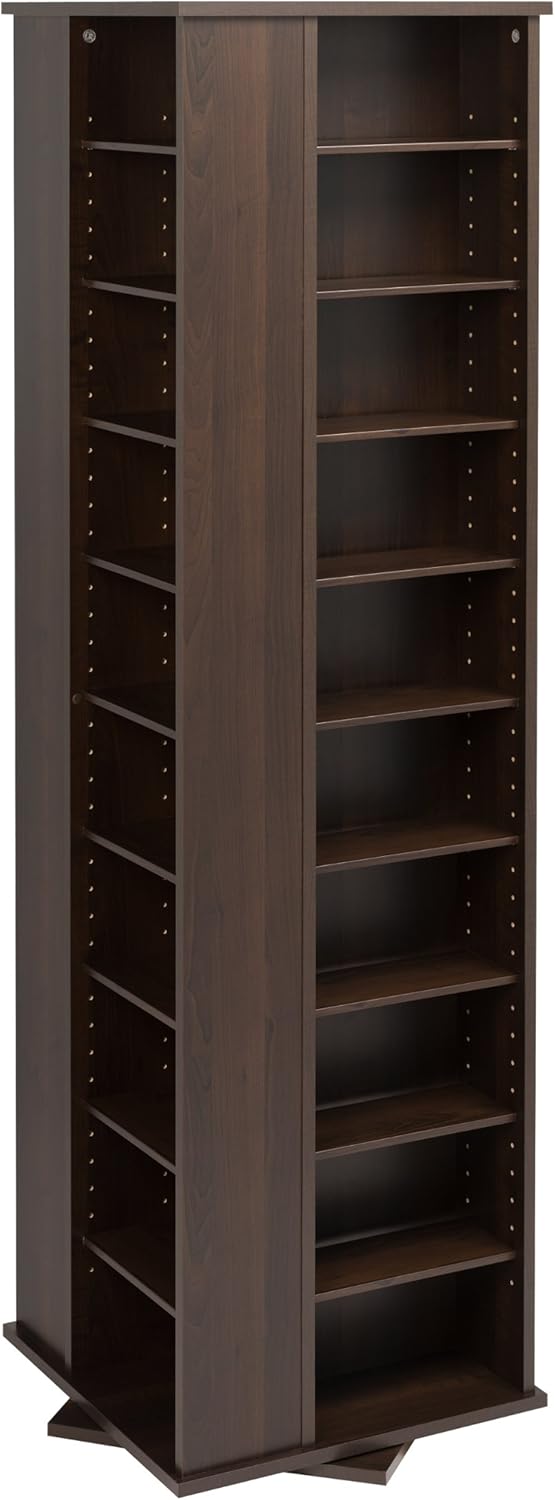 Prepac 4 Revolving Display Cabinet Media Storage, Large Four-Sided Spinning Tower, Espresso