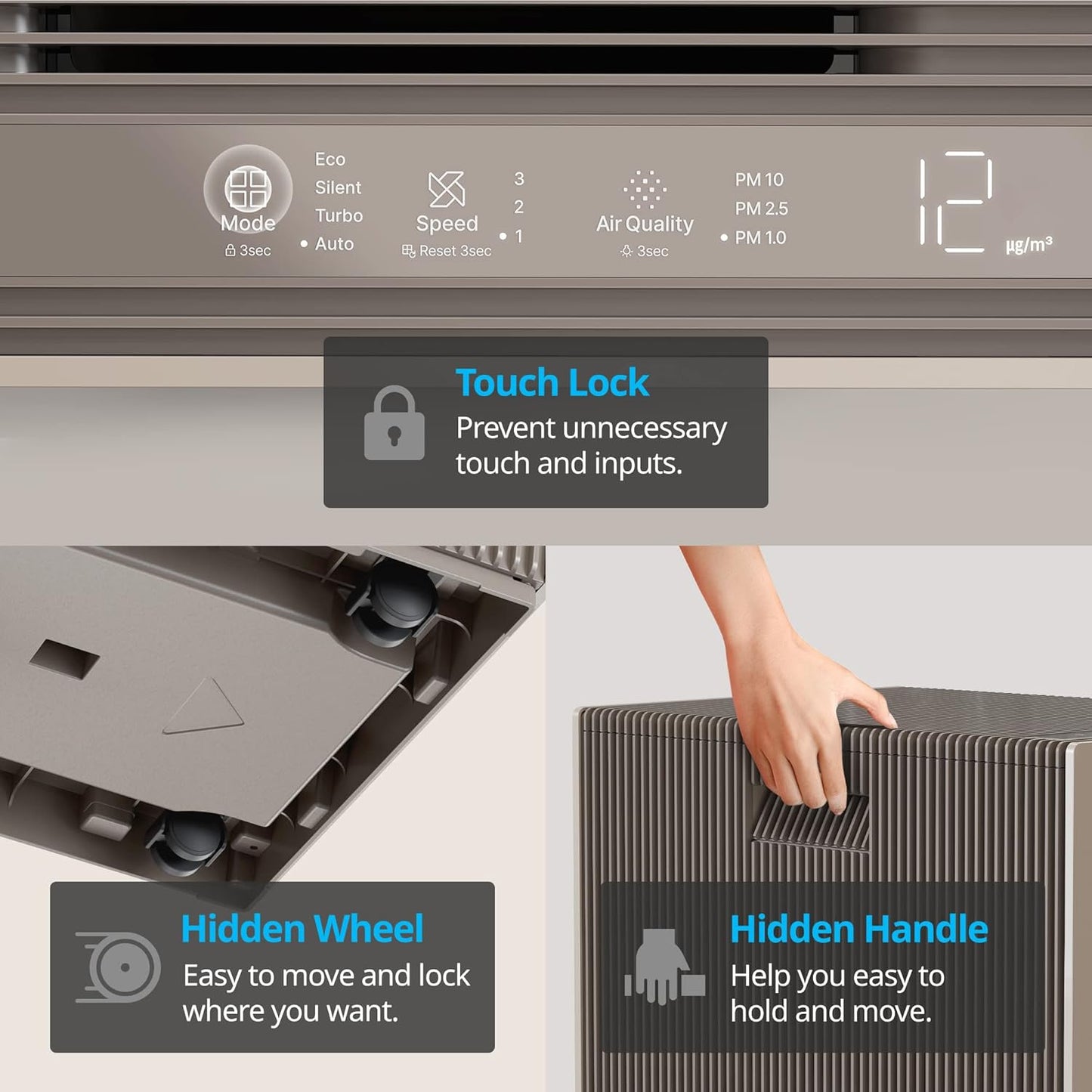 NEW - COWAY Air Purifiers for Large Room Whole Home Up to 4,253ft², 2 Sets of XL Washable Pre-Filters and True HEPA Filters for Dual Purification, PM1.0 AQI, Turbo Mode, Timer, Wheels, 5yr Warranty, ProX(B)