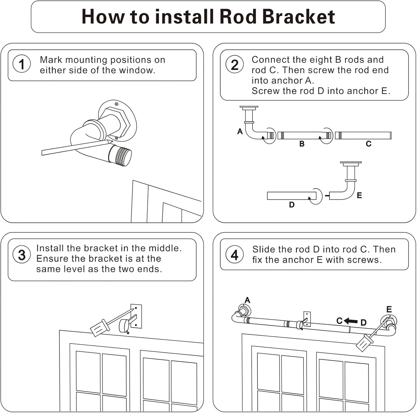 Curtain Rods for Windows 16 to 144 Inches Adjustable Blackout Wrap Around 1 Inch Diameter Curtain Rod, Black