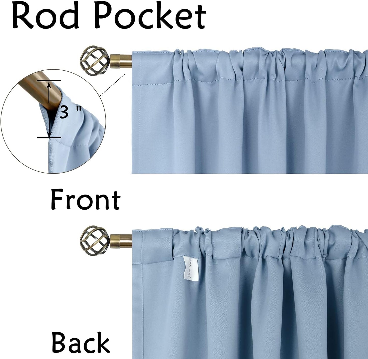 BGment Rod Pocket and Back Tab Curtains for Bedroom - Thermal Insulated Room Darkening Curtains for Living Room, 2 Window Curtain Panels (38 x 45 Inch, Spa Blue)
