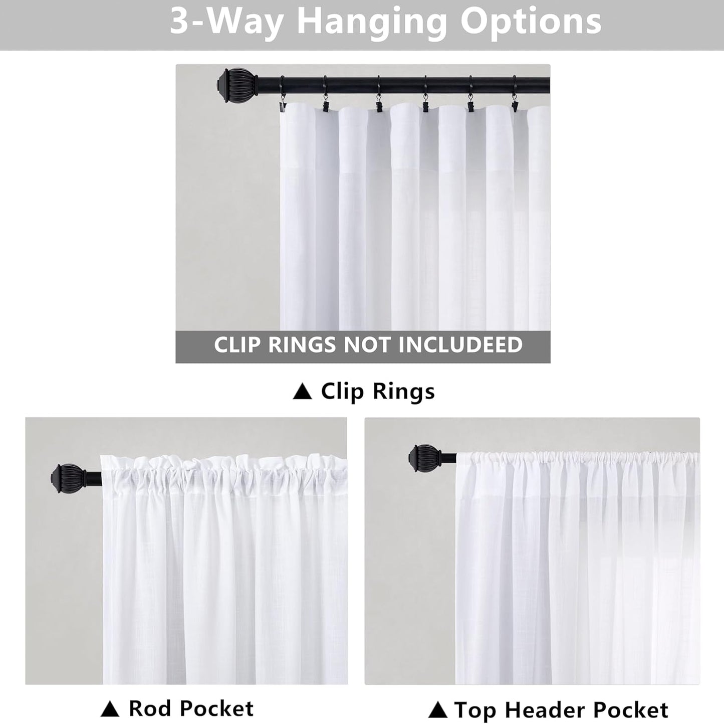 Mrs.Naturall White Curtains 60 Inch Wide for Living Room 2 Panels Set Rod Pocket Extra Large Drapes Semi Sheer Linen Room Dividing Curtain for Patio Sliding Glass Door Family Room Apartment 60x96 Long