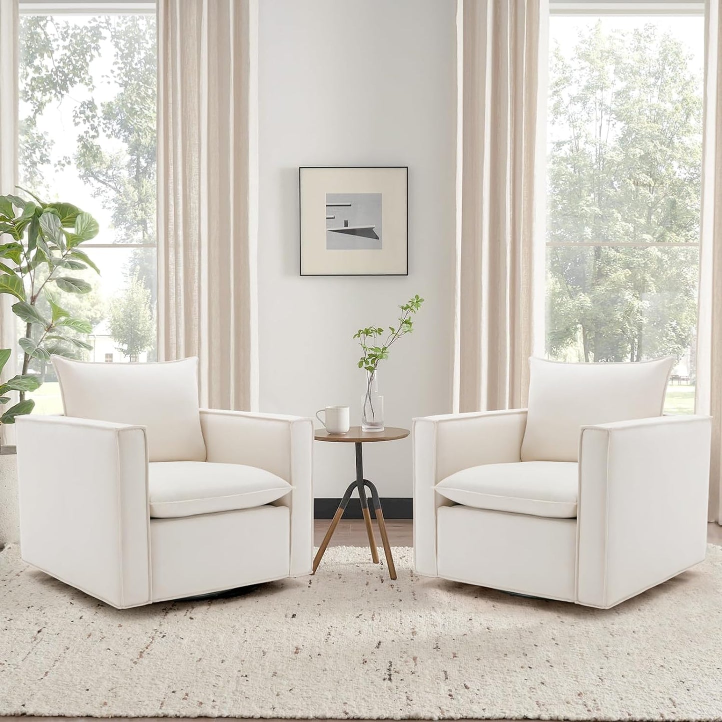 NEW - Swivel Accent Chair Set of 2,34'' Wide Upholstered Arm Chair with Plump Back Pillow, Modern Sofa Living Room Chair for Bedroom, Corner, Reading Nook-Classic Beige - Retail $499