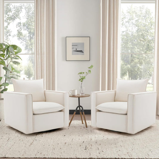 NEW - Swivel Accent Chair Set of 2,34'' Wide Upholstered Arm Chair with Plump Back Pillow, Modern Sofa Living Room Chair for Bedroom, Corner, Reading Nook-Classic Beige - Retail $499