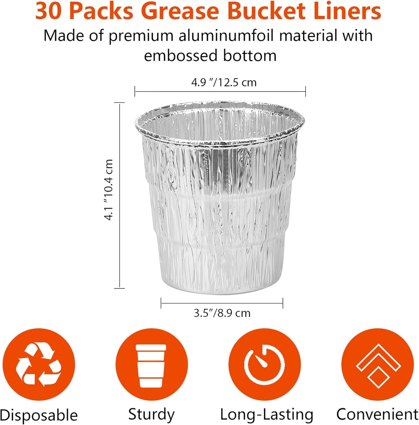 30 Pack Grease Bucket Liners for Traeger Pro 575 22 34 Ironwood 885 650 Pit Boss Drip Tray Liner for Z Grill Green Mountain Pellet Smoker BBQ Grill Accessories