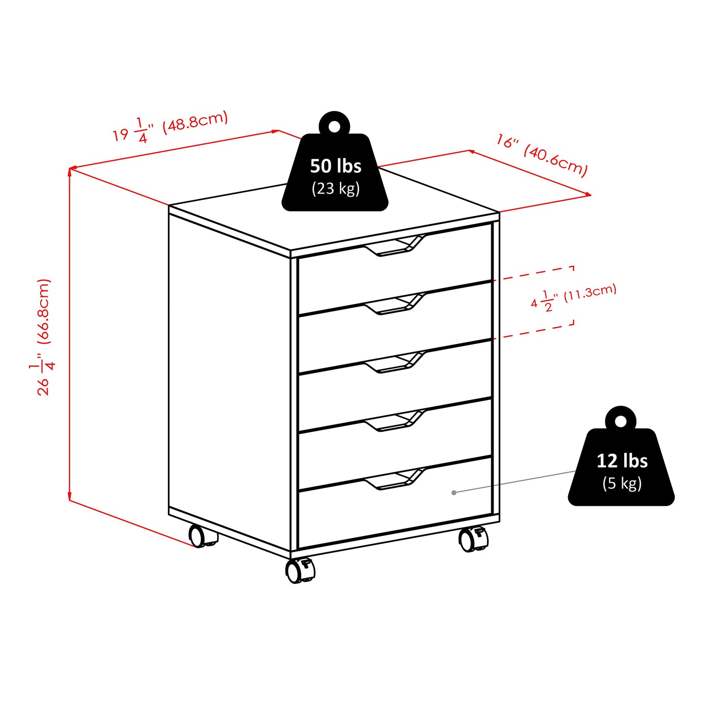 Winsome Halifax 5-Drawer Storage Cabinet, Black (20519)