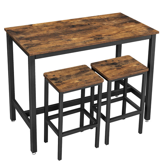 VASAGLE Bar Table and Chairs Set, Rectangular Table with 2 Stools, Dining Pub Set for 2