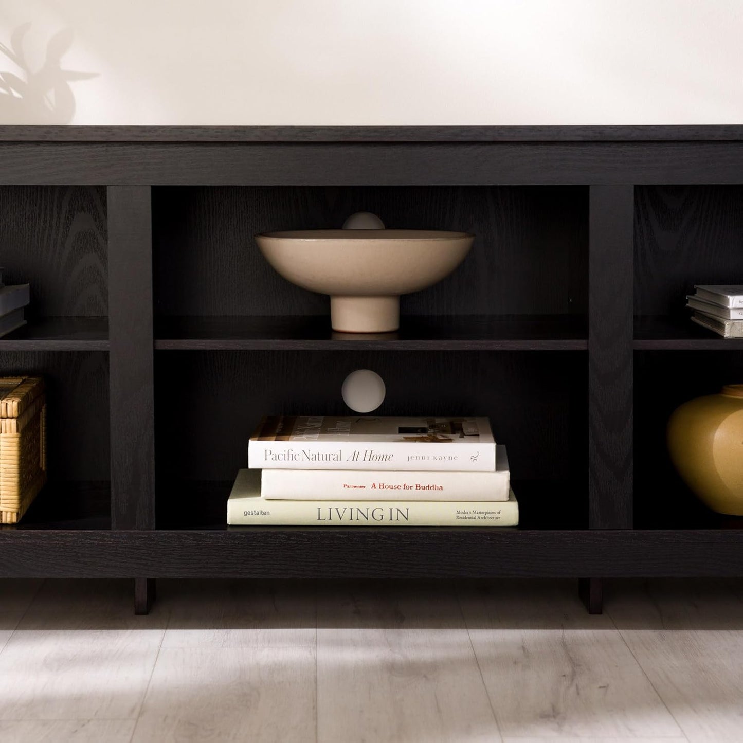 Damage - Walker Edison Wren Classic 6 Cubby TV Stand for TVs up to 80 Inches, 70 Inch, Black