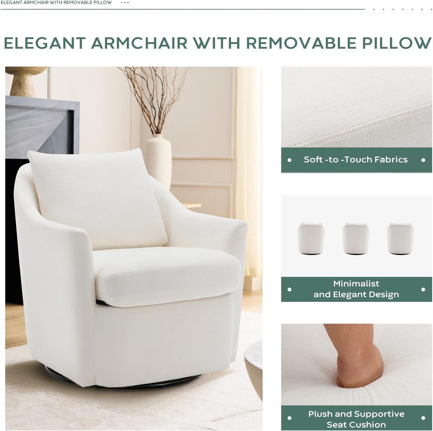 NEW - Swivel Barrel Chair 30'' Wide Upholstered Accent Chair with Back Pillow, Modern, Beige - Retail $190