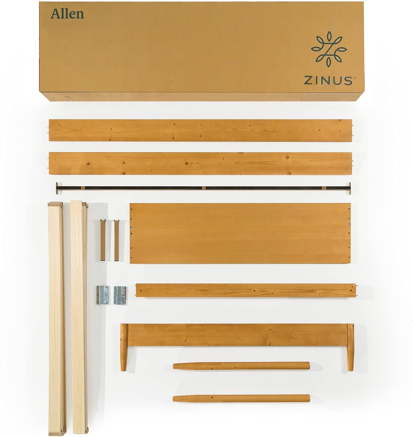 NEW - ZINUS QUEEN Allen Mid Century Wood Platform Bed Frame / Solid Wood Foundation / Wood Slat Support / No Box Spring Needed / Easy Assembly, Queen - Retail $305