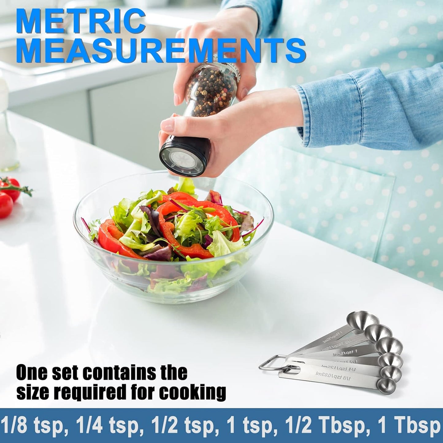 Premium Heavy Duty Stainless Steel Measuring Spoons Cups Set, Small Tablespoon with Metric and US Measurements, Set of 6