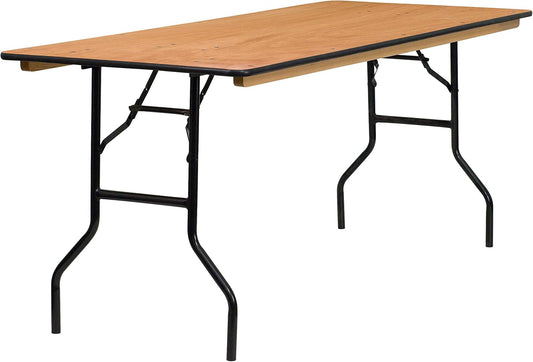 Flash Furniture Gael 6' Wood Folding Training and Event Table, Rectangular Folding Training Table with Smooth Clear Coated Finished Top, Natural - Retail $160