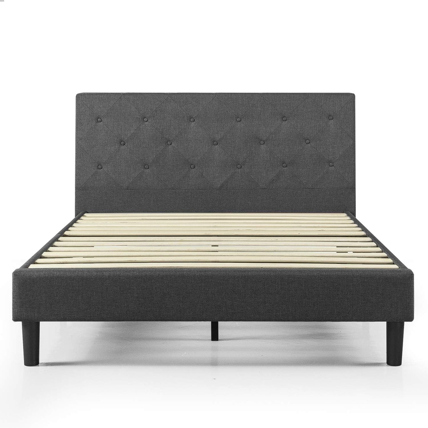 NEW - ZINUS FULL Shalini Upholstered Platform Bed Frame, Mattress Foundation, Wood Slat Support, No Box Spring Needed, Easy Assembly, Dark Grey - Retail $152