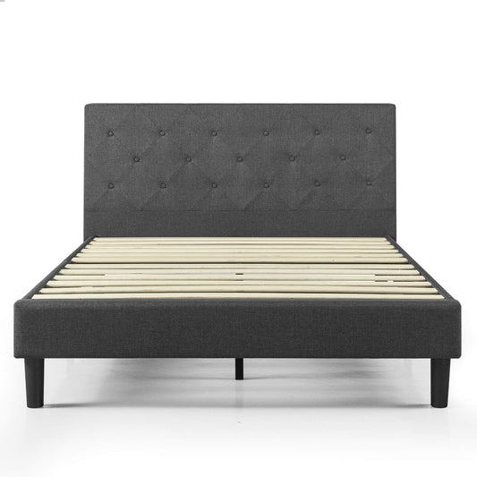 NEW - ZINUS FULL Shalini Upholstered Platform Bed Frame, Mattress Foundation, Wood Slat Support, No Box Spring Needed, Easy Assembly, Dark Grey - Retail $152