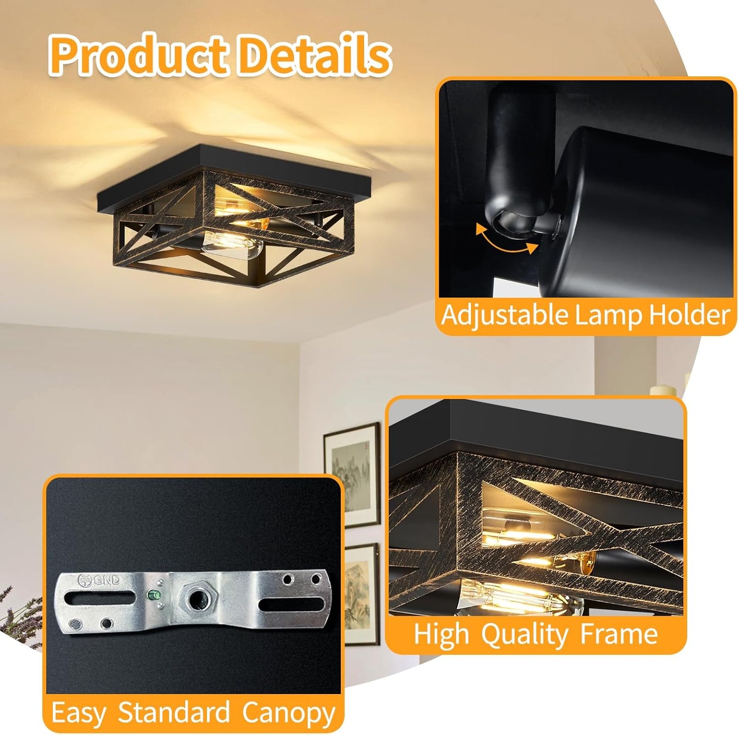 ZHU YAN 2 Pack Farmhouse Flush Mount Ceiling Light,Rustic Flush Mount Ceiling Light Fixture,Light Fixtures Ceiling Mount for Kitchen,Hallway,Entrywaye26 Base