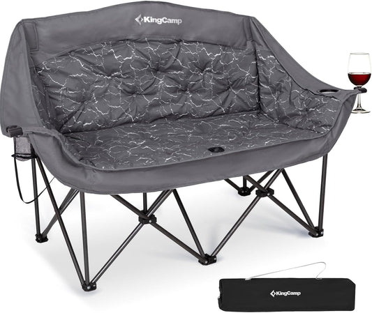 KingCamp Double Camping Chairs Oversized for Adults, Folding Padded Loveseat Campig Chair,Camping Couch with Cup Holder Wine Glass Holder,Support 440 lbs for Outdoor Lawn Beach Travel,Volcapetra - Retail $120