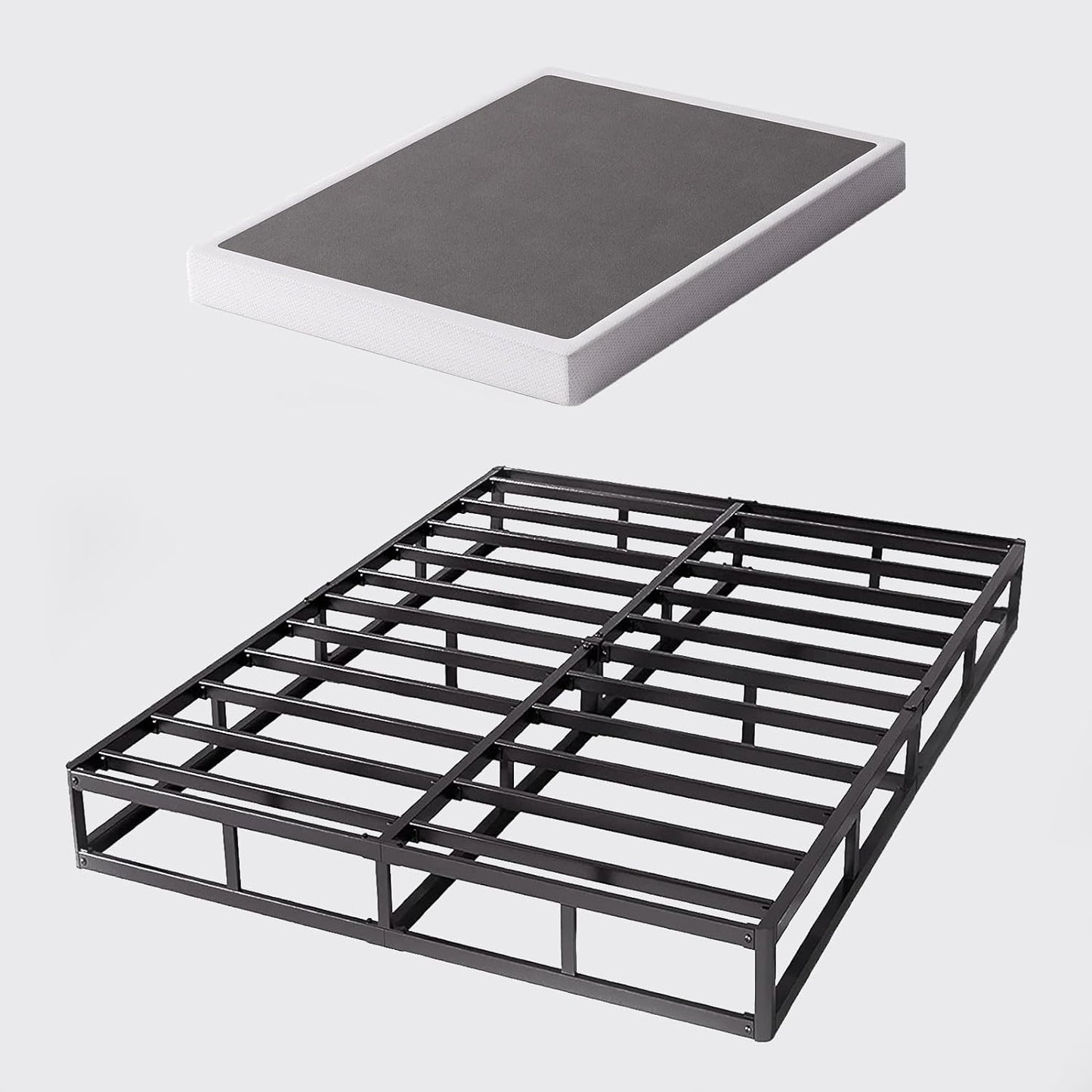 NEW - Bedsnus Queen Size Box Spring and Cover Set, 5 Inch Low Profile Metal BoxSpring, Heavy Duty Structure Mattress Foundation, Noise Free, Non-Slip, Easy Assembly - Retail $113