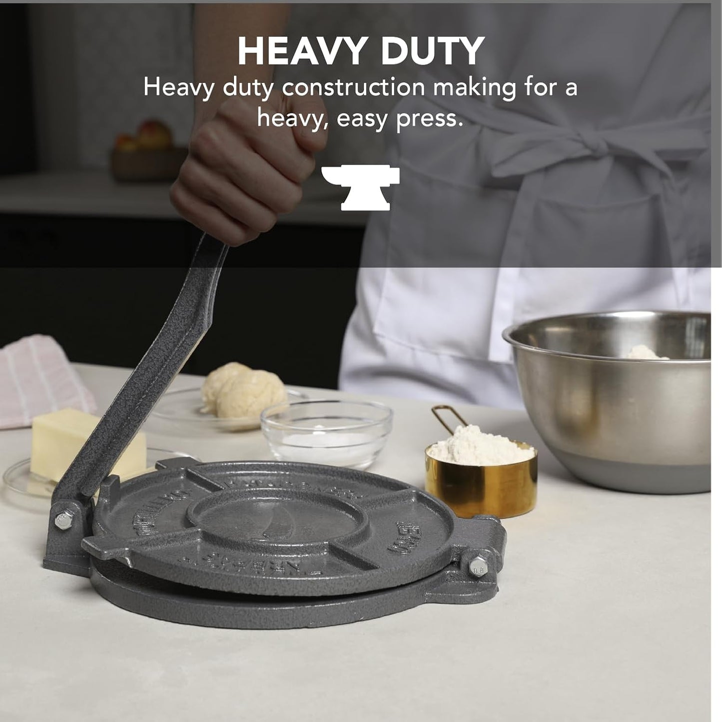 Tortilla Press – 8 Inch Cast Iron Quesadilla Maker – Heavy Duty Empanada Maker Press – Cast Iron Tortilla Maker for Kitchen, Home Use