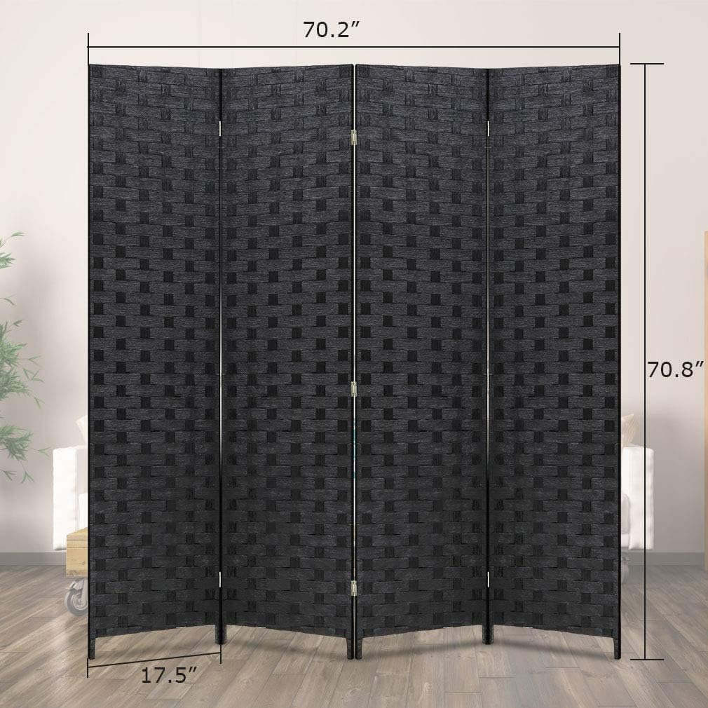 NEW - Room Divider 6FT Wall Divider Wood Screen 4 Panels Wood Mesh Hand-Woven Design Room Screen Divider Indoor Folding Portable Partition Screen,Black - Retail $62