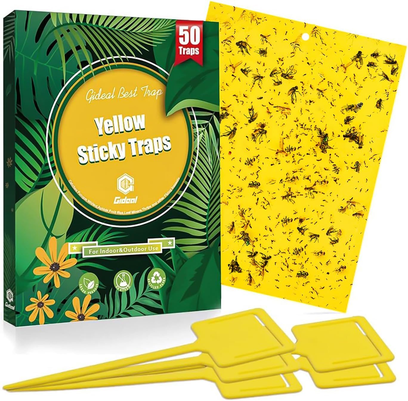 Gideal yellow sticky trap cards with twist ties for plant insect checks