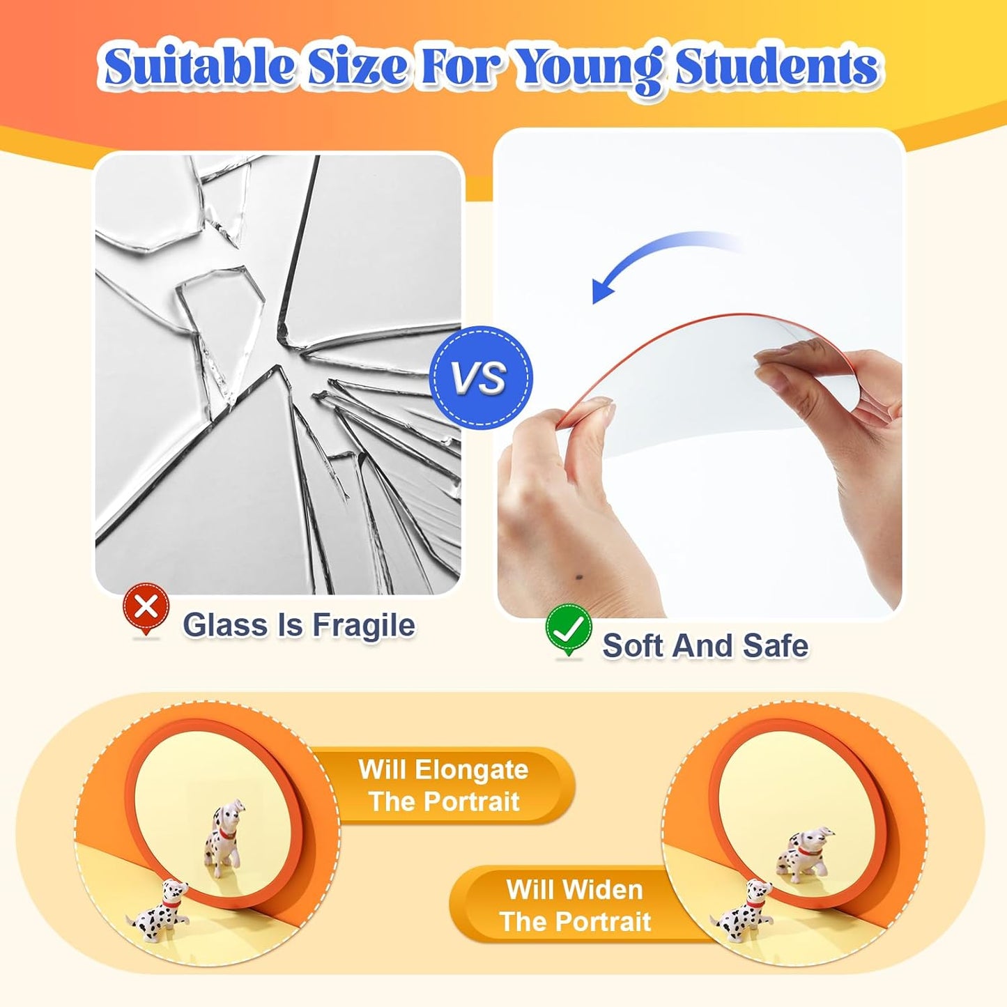 Dandat 30 Pcs Small Mirrors for Kids 6 x 6 Inches Round Unbreakable Shatter Proof Mirror for School Classroom Bathroom DIY Crafts Preschool Facial Expression (Multicolor)