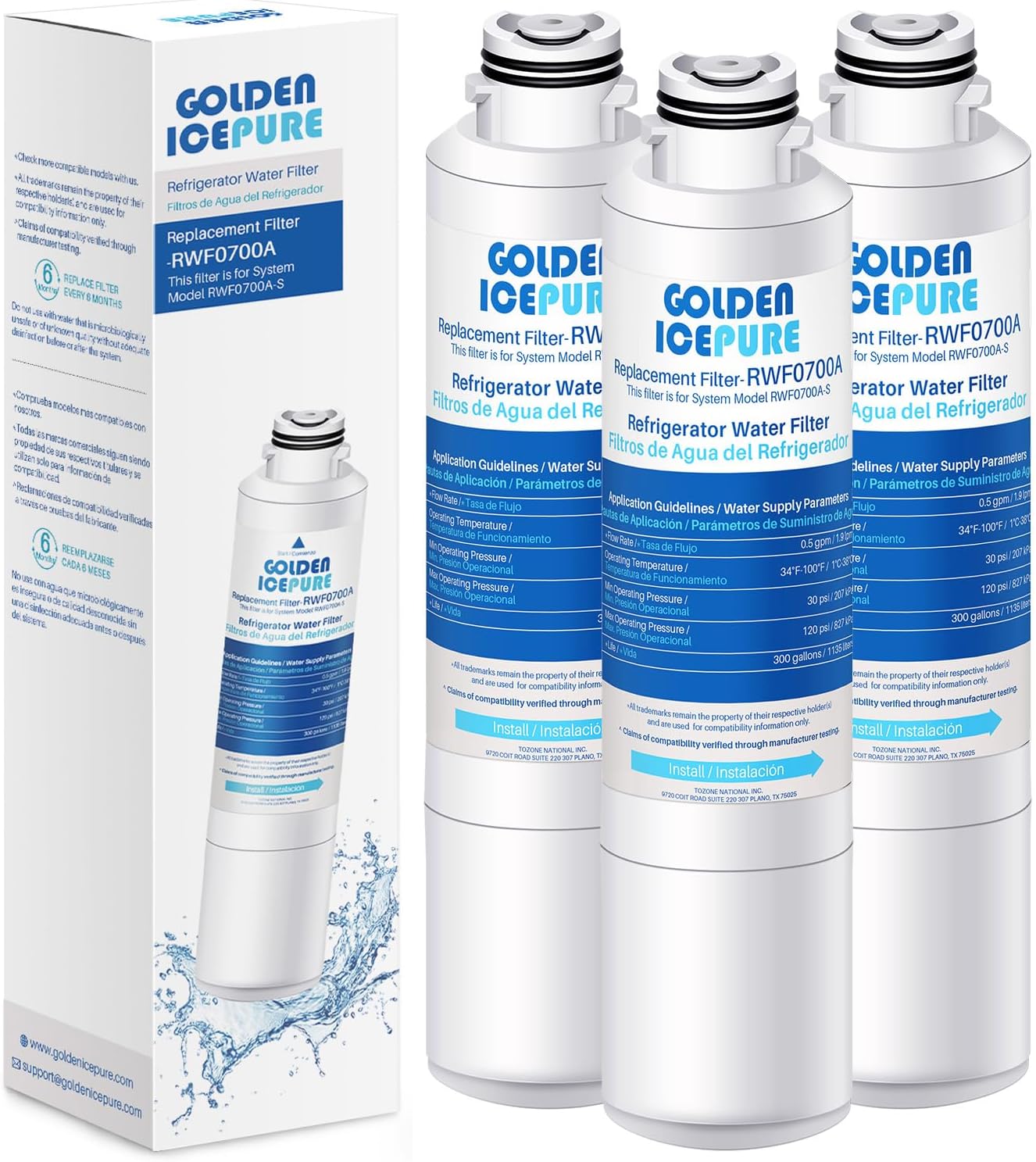 GOLDEN ICEPURE RWF0700A Refrigerator Water Filter Replacement for Samsung DA29-00020B, HAF-CIN/EXP, RF263BEAESR, RF28HMEDBSR, RF28HFEDTSR, RF28HFEDBSR, 3PACK