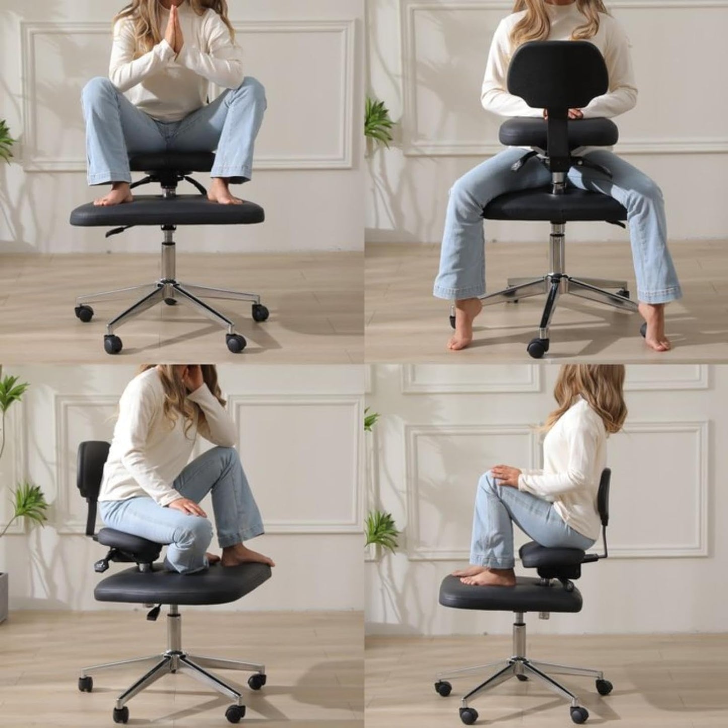NEW - LHOOCX Cross-Legged Chair, Kneeling Chair with Lumbar Support and Adjustable Recline Angle, Ergonomic Office Chair for Office, Home and Yoga Enthusiasts, Meditation Fanatics (Black) - Retail $249