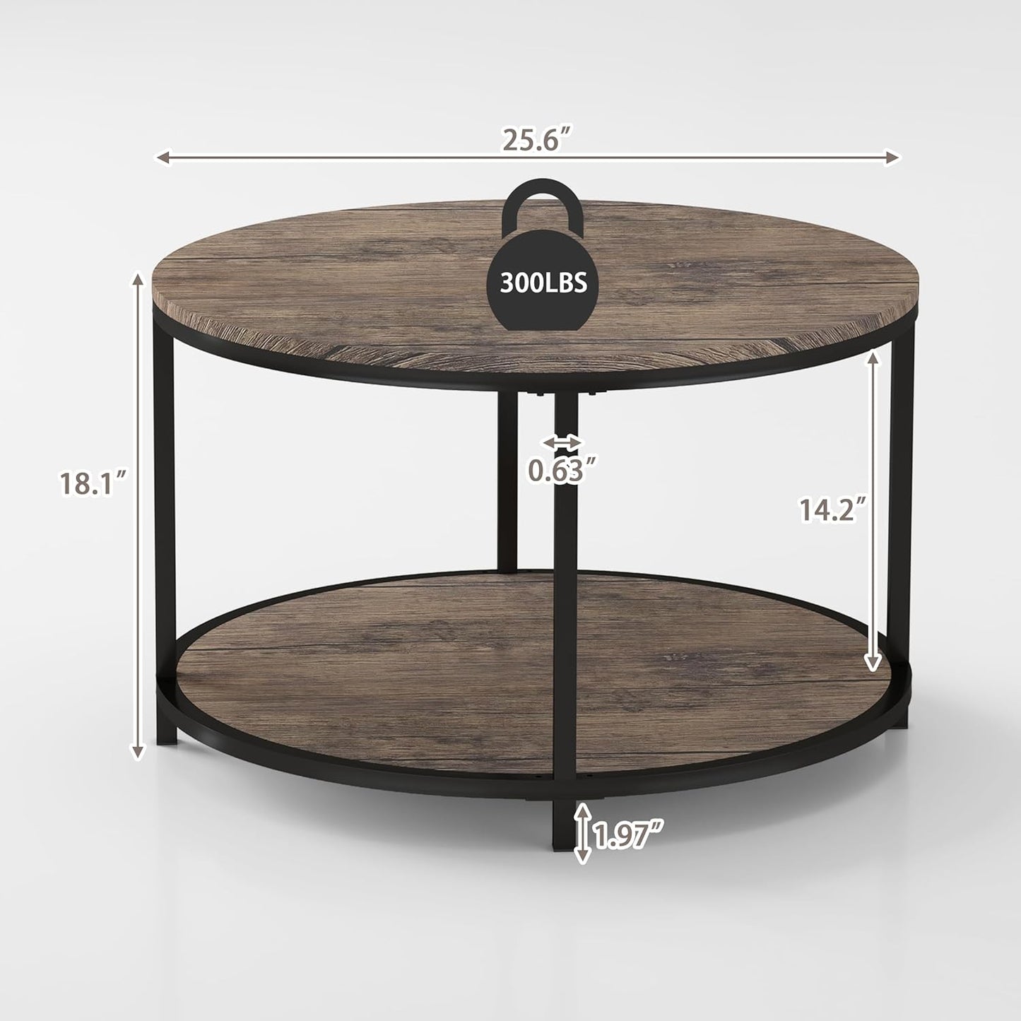 NSdirect Round Coffee Table, 25.6" Small Wood Coffee Table for Living Room, Rustic Modern Farmhouse Style, 2-Tier Storage Shelf Compact Space-Saving Design for Small Spaces(Dark Walnut) - Retail $89