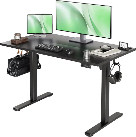 Seang Electric Standing Desk With Adjustable Height, 48x24 Inch, Sit Stand With Splice Board for Home Office Computer Workstation, Black Frame/Black Top