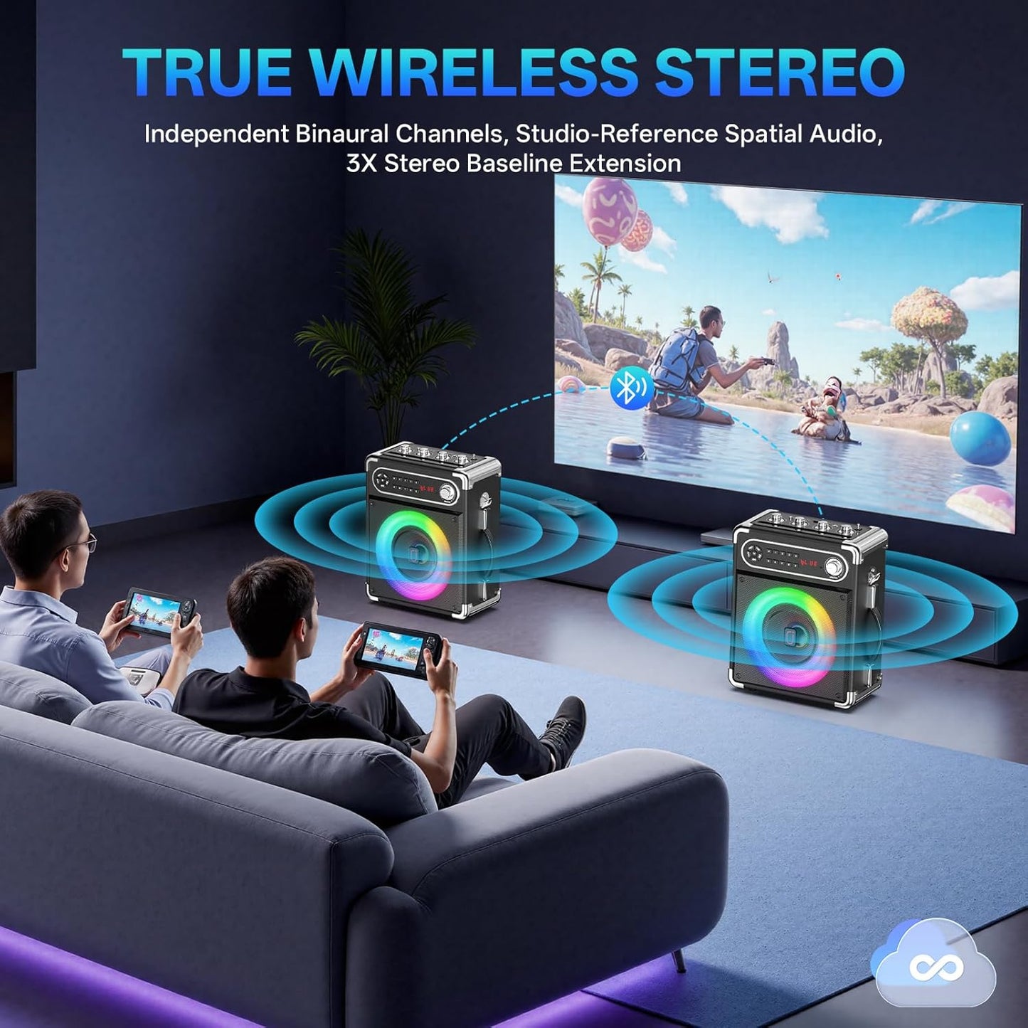 JYX Karaoke Machine, Portable Bluetooth Speaker with 2 Microphones for Adults, PA System with Bass/Treble Adjustment, Supports TF Card/USB, AUX in, FM, REC,TWS for Party-Black